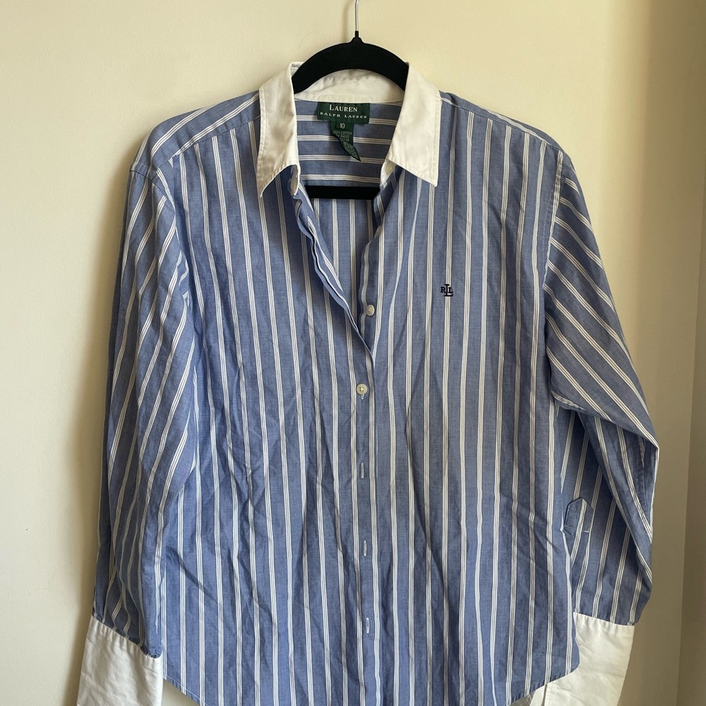 Lauren Ralph Lauren Blue and White Button Down Vintage